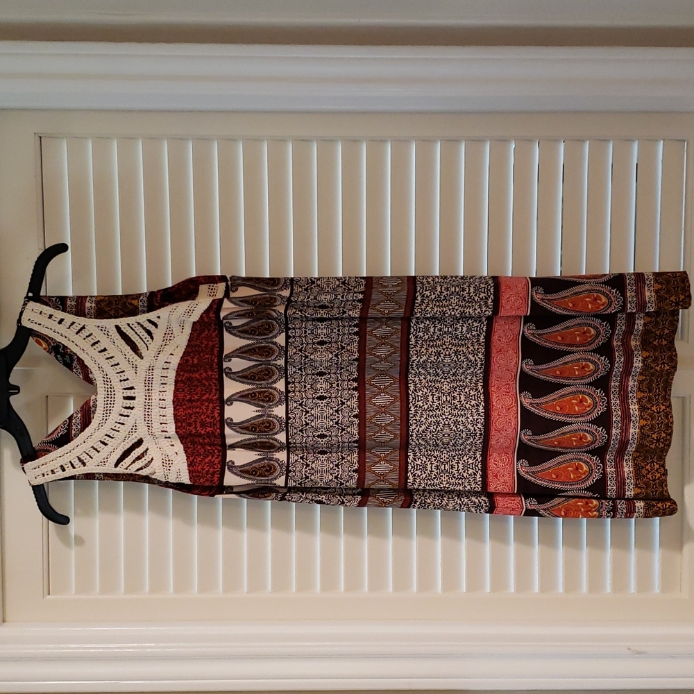 MSK Paisley Print Dress with Crochet Top Size Small
